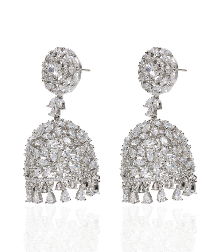 GITANJALI SILVER FINISH ZIRCON JHUMKA