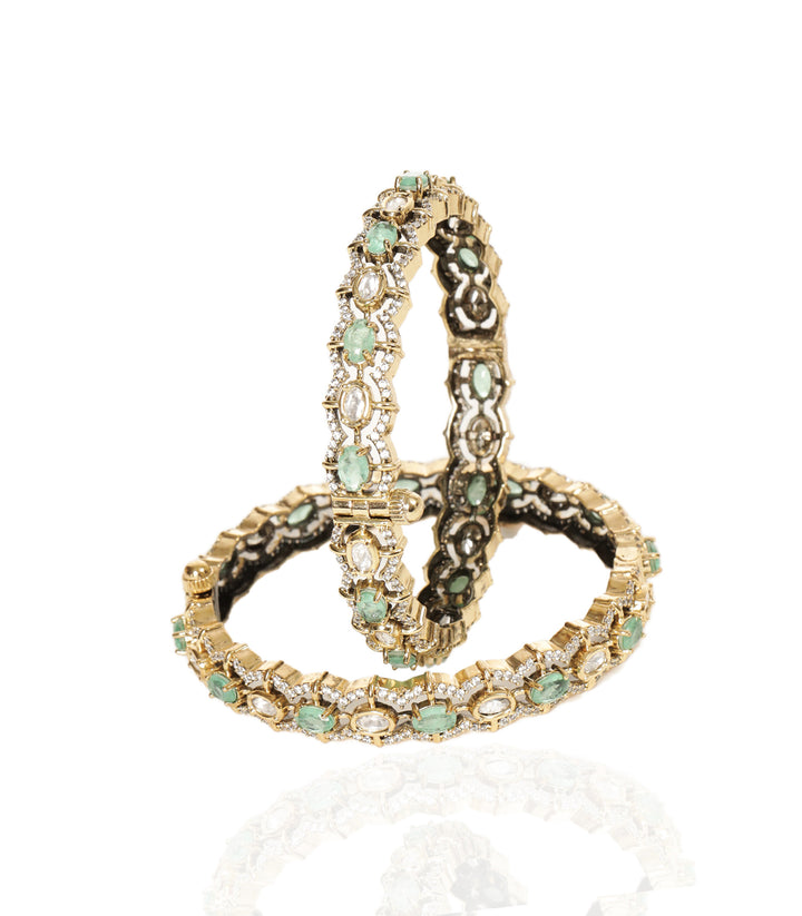 SAMAR MINT ANTIQUE FINISH POLKI BANGLES