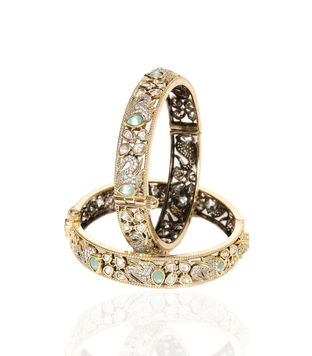 ESHNI MINT ANTIQUE FINISH POLKI BANGLES