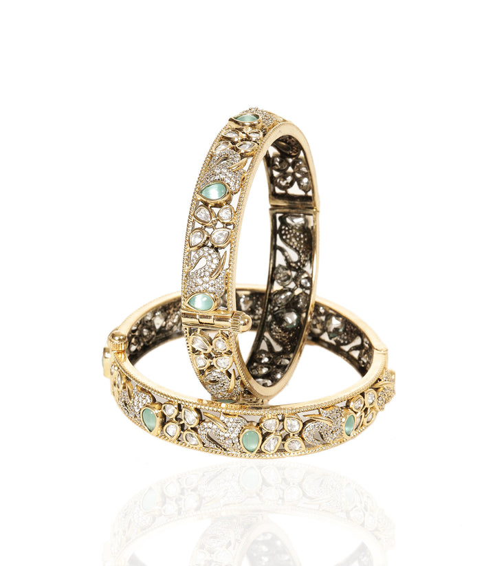 ESHNI MINT ANTIQUE FINISH POLKI BANGLES