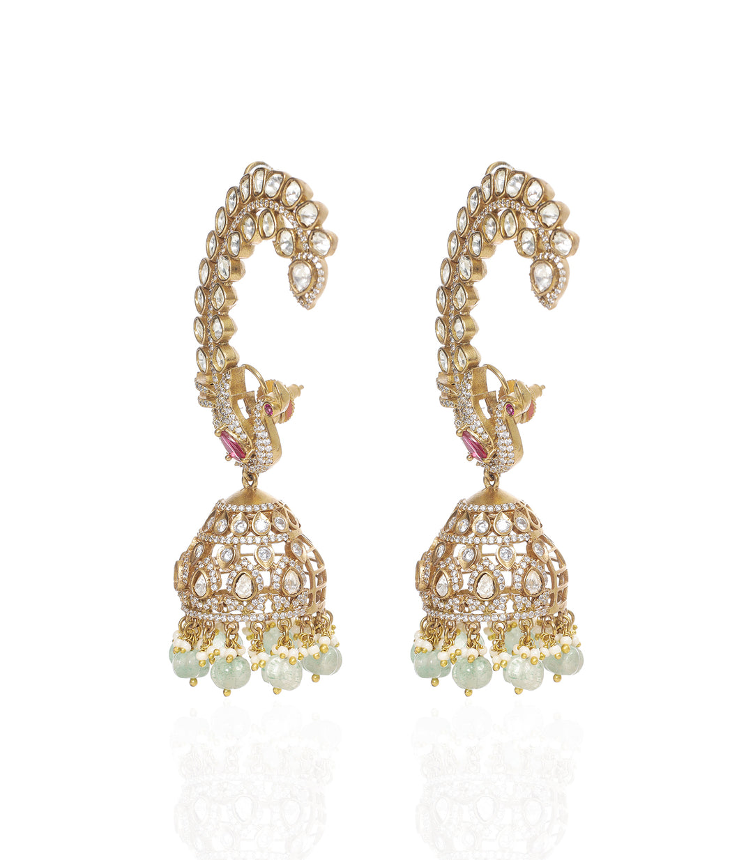 ANAMIKA ANTIQUE FINISH GREEN POLKI EARCUFF JHUMKA