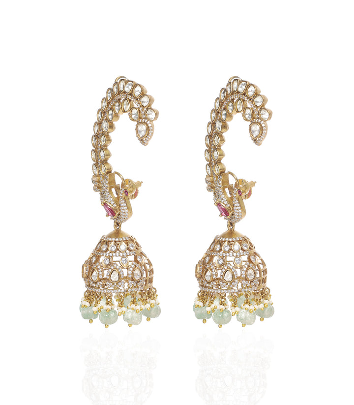 ANAMIKA ANTIQUE FINISH GREEN POLKI EARCUFF JHUMKA