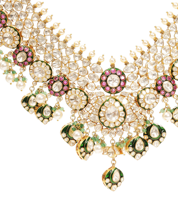 RUBINA RED & GREEN MOISSANITE LONG NECKLACE SET