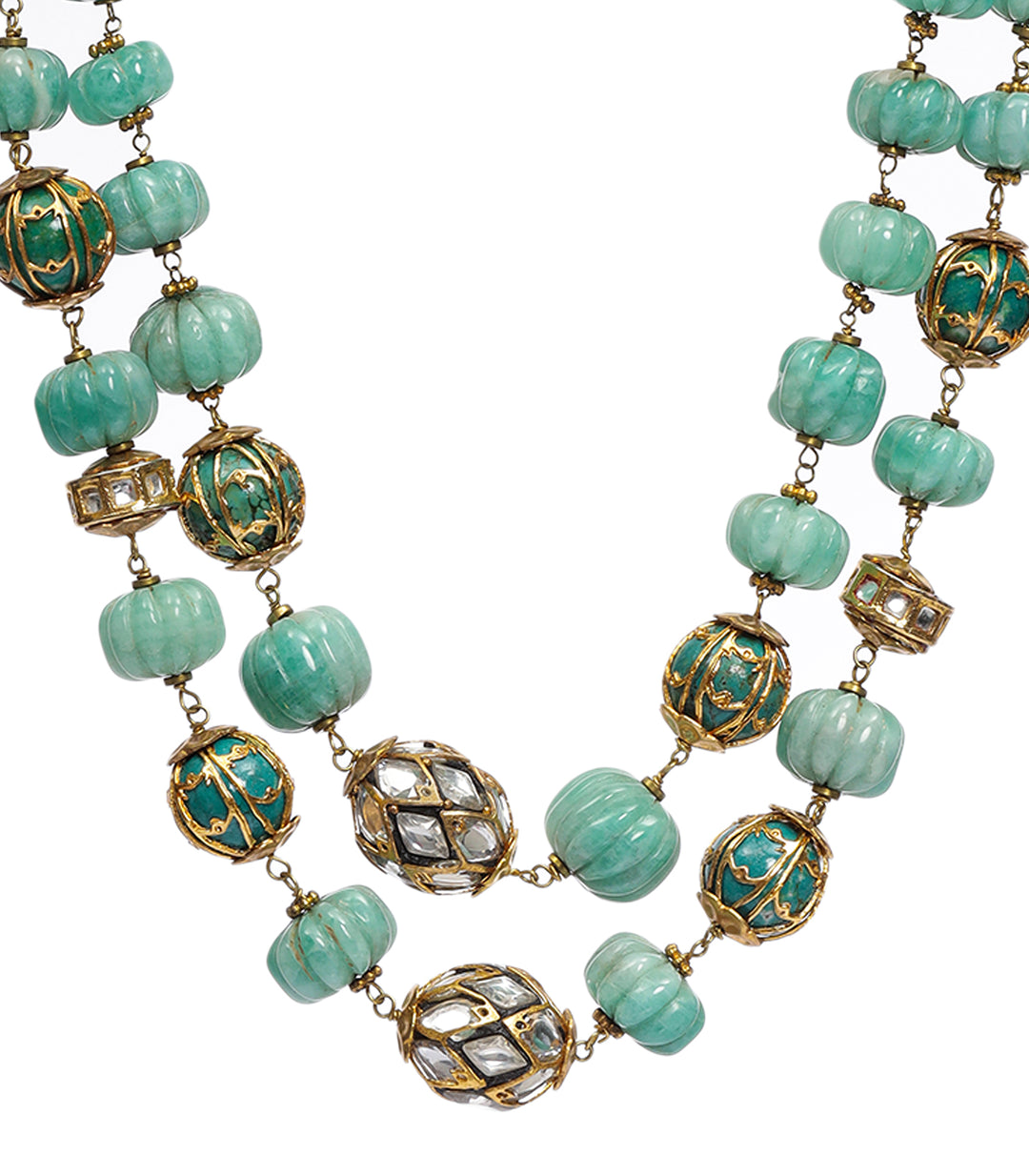 PALLAVI GREEN KUNDAN LONG NECKLACE