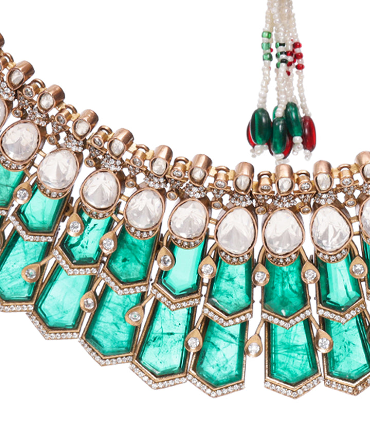 NISHA GREEN POLKI NECKLACE SET