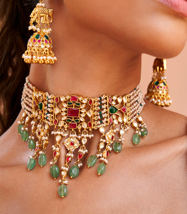 Mawya Red & Green Choker Set