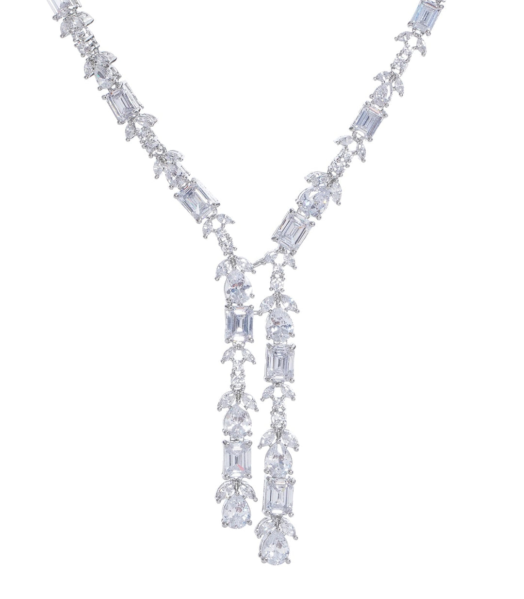 MAHI SILVER FINISH ZIRCON LONG NECKLACE