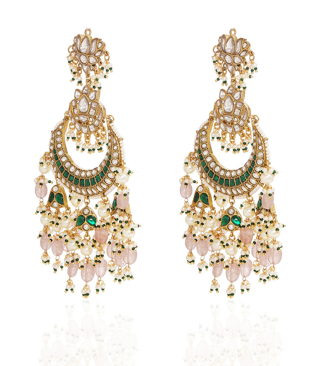 SHARVISHA GREEN & PINK KUNDAN CHANDBALI
