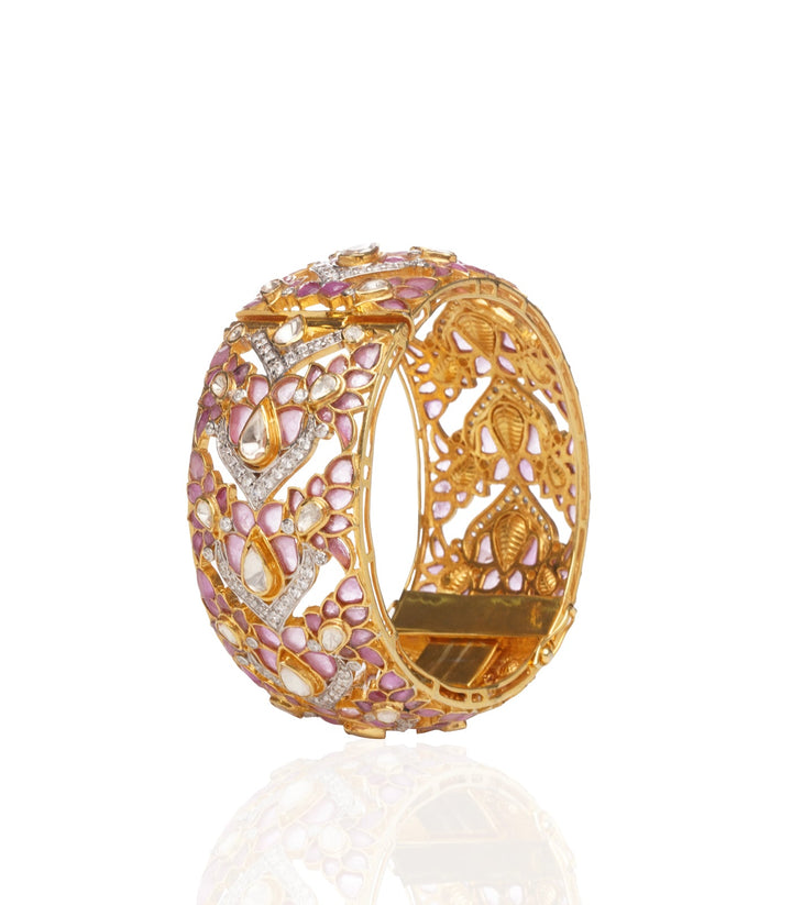 BHANVI GOLD PLATED PINK MOISSANITE BANGLE