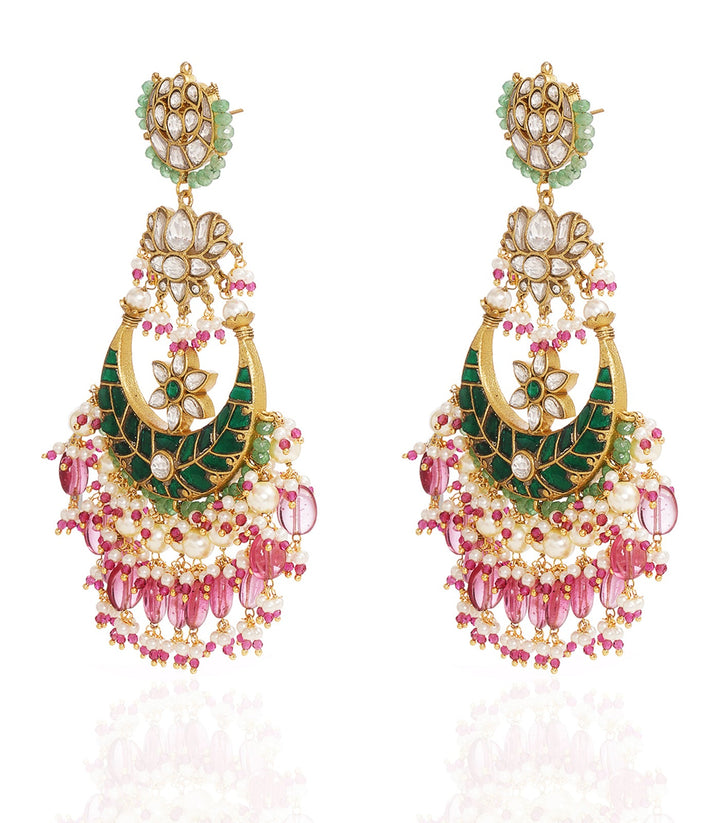 PRANAYA GREEN & PINK KUNDAN CHANDBALI