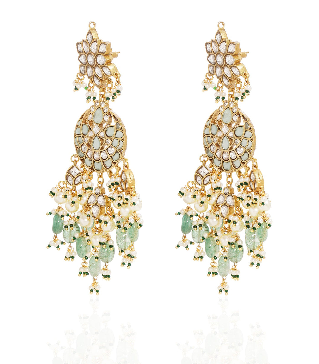 RUDRANI GREEN KUNDAN STATEMENT EARRING