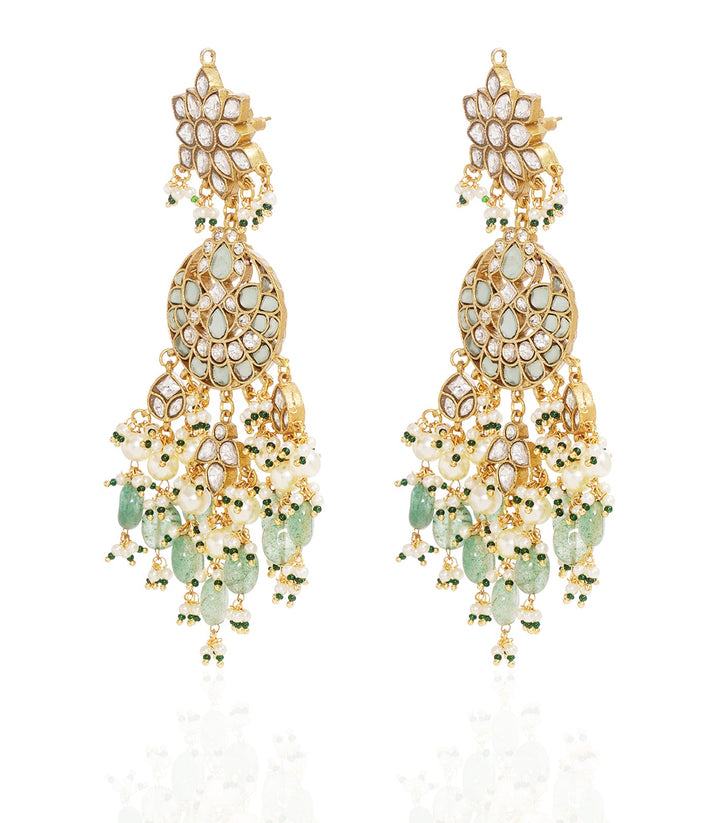 RUDRANI GREEN KUNDAN STATEMENT EARRING