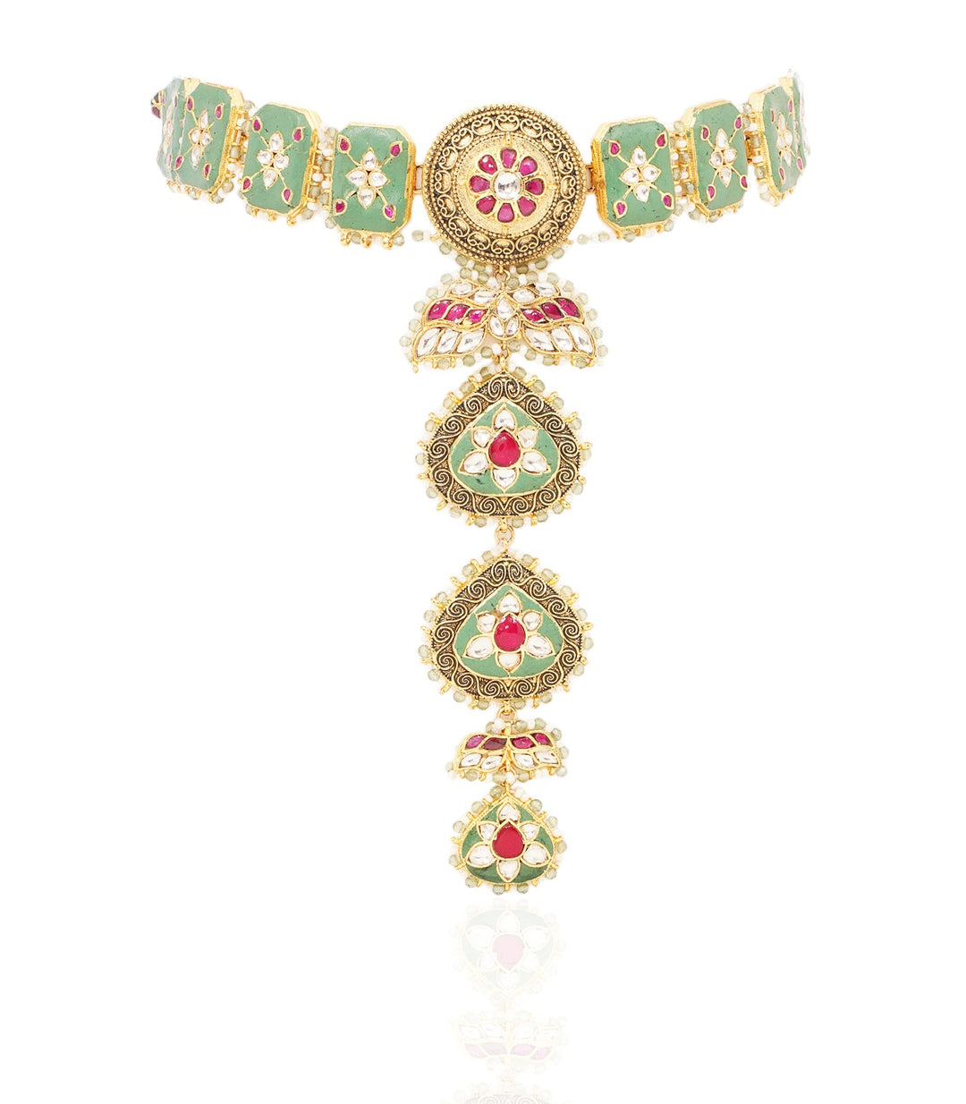 SHAZAHN GREEN KUNDAN LONG NECKLACE