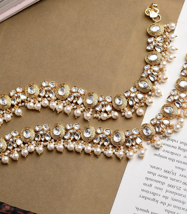 MENKA WHITE POLKI PAYAL WITH PEARLS DROPS