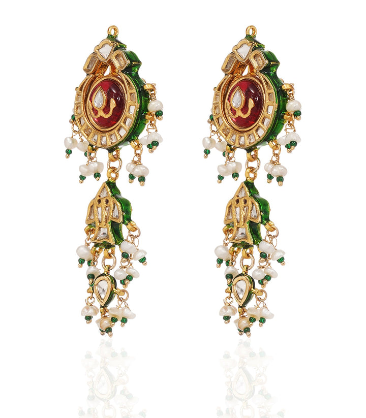 LAKSHITA RED & GREEN KUNDAN STATEMENT EARRING