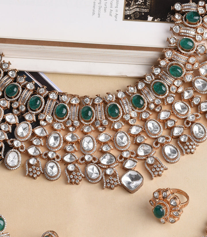 SADHIKA GREEN POLKI NECKLACE SET