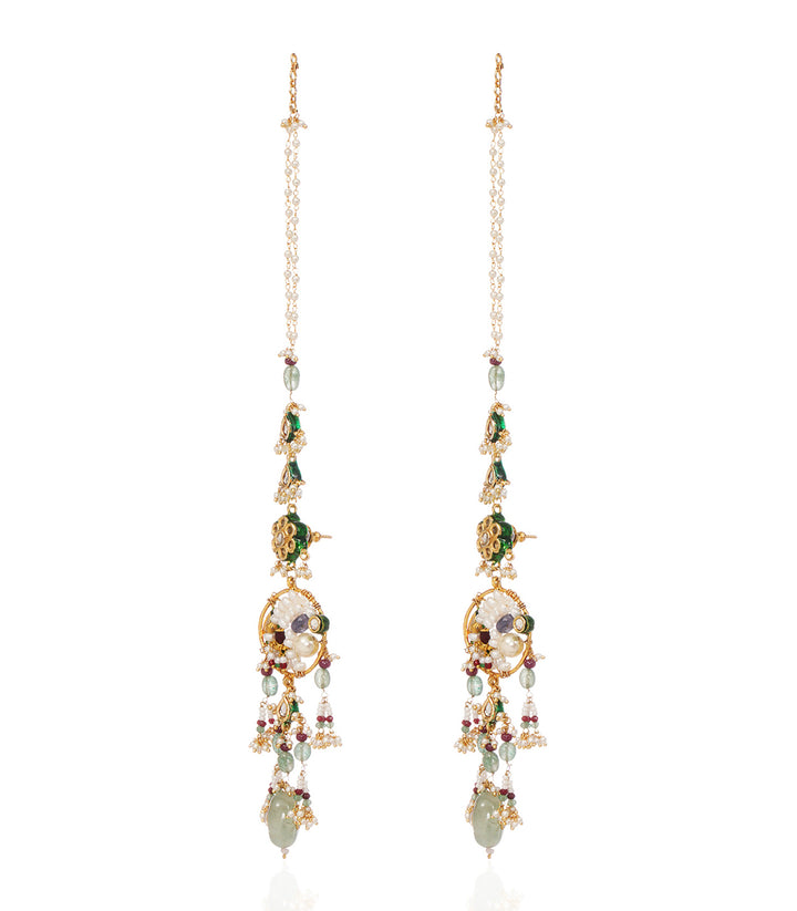 GOURVI GREEN KUNDAN STATEMENT EARRING