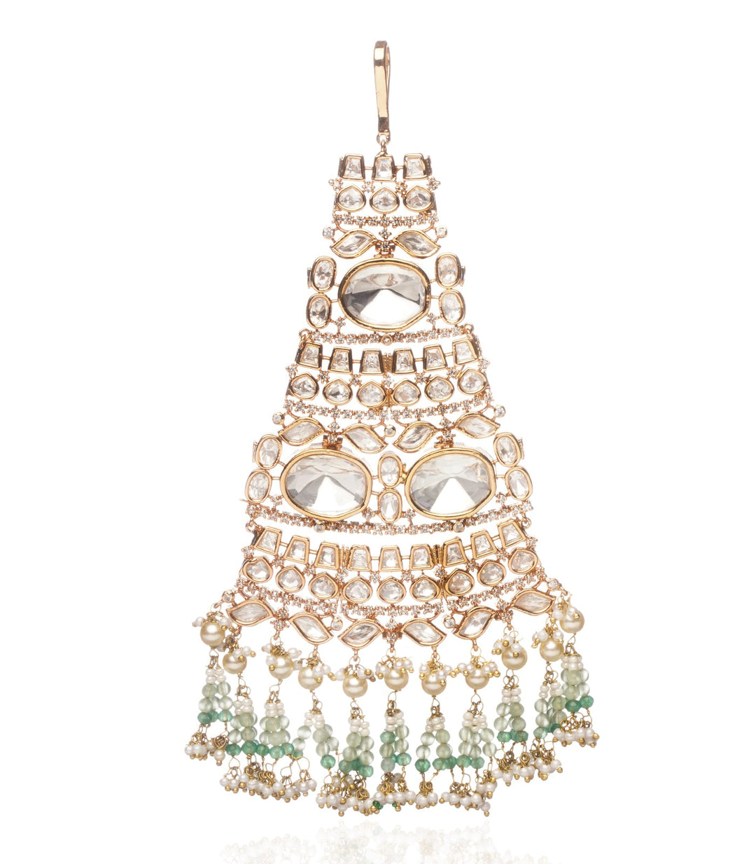 GOLD PLATED GREEN POLKI PASSA WITH GREEN LATKAN