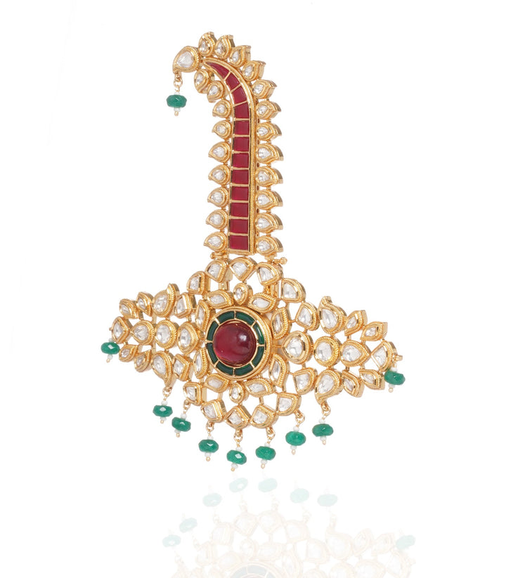GOLD PLATED RED & GREEN RAJPUT KUNDAN KALGI