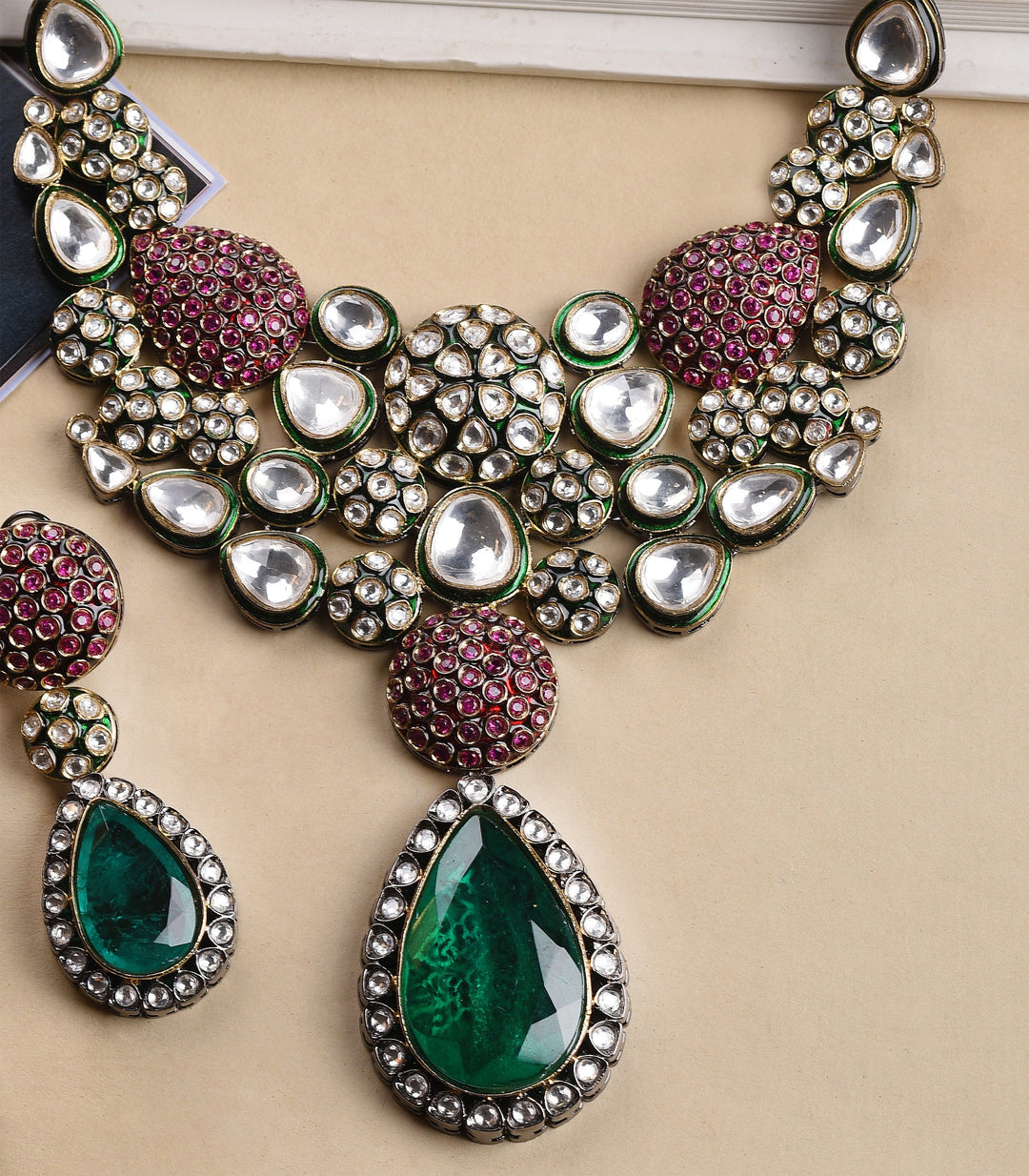AADYA RED & GREEN POLKI NECKLACE SET
