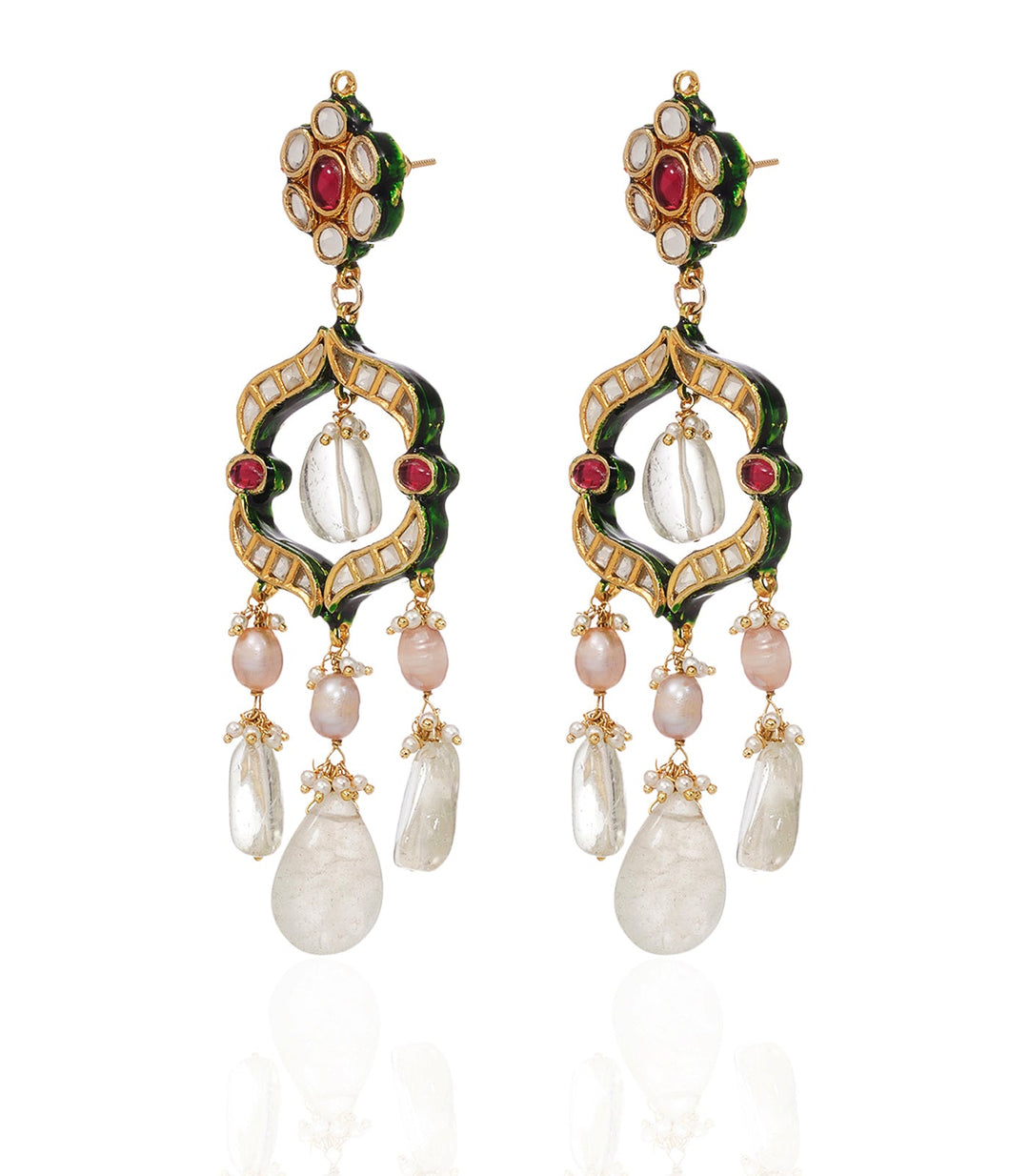 KASHNI RED & GREEN KUNDAN STATEMENT EARRING