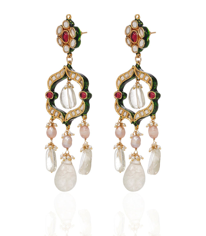 KASHNI RED & GREEN KUNDAN STATEMENT EARRING