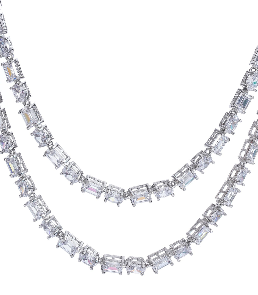 RAKUL SILVER FINISH ZIRCON LONG NECKLACE
