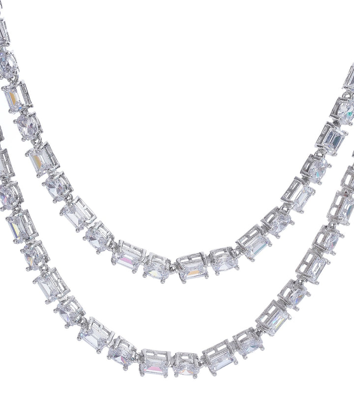 RAKUL SILVER FINISH ZIRCON LONG NECKLACE