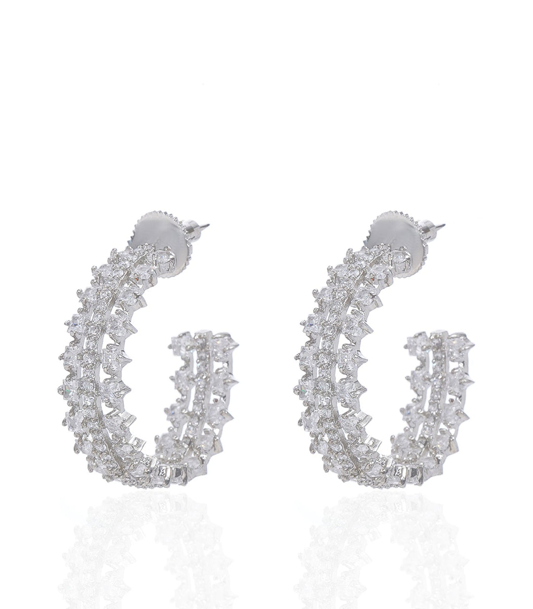 MAHI SILVER FINISH ZIRCON STUD