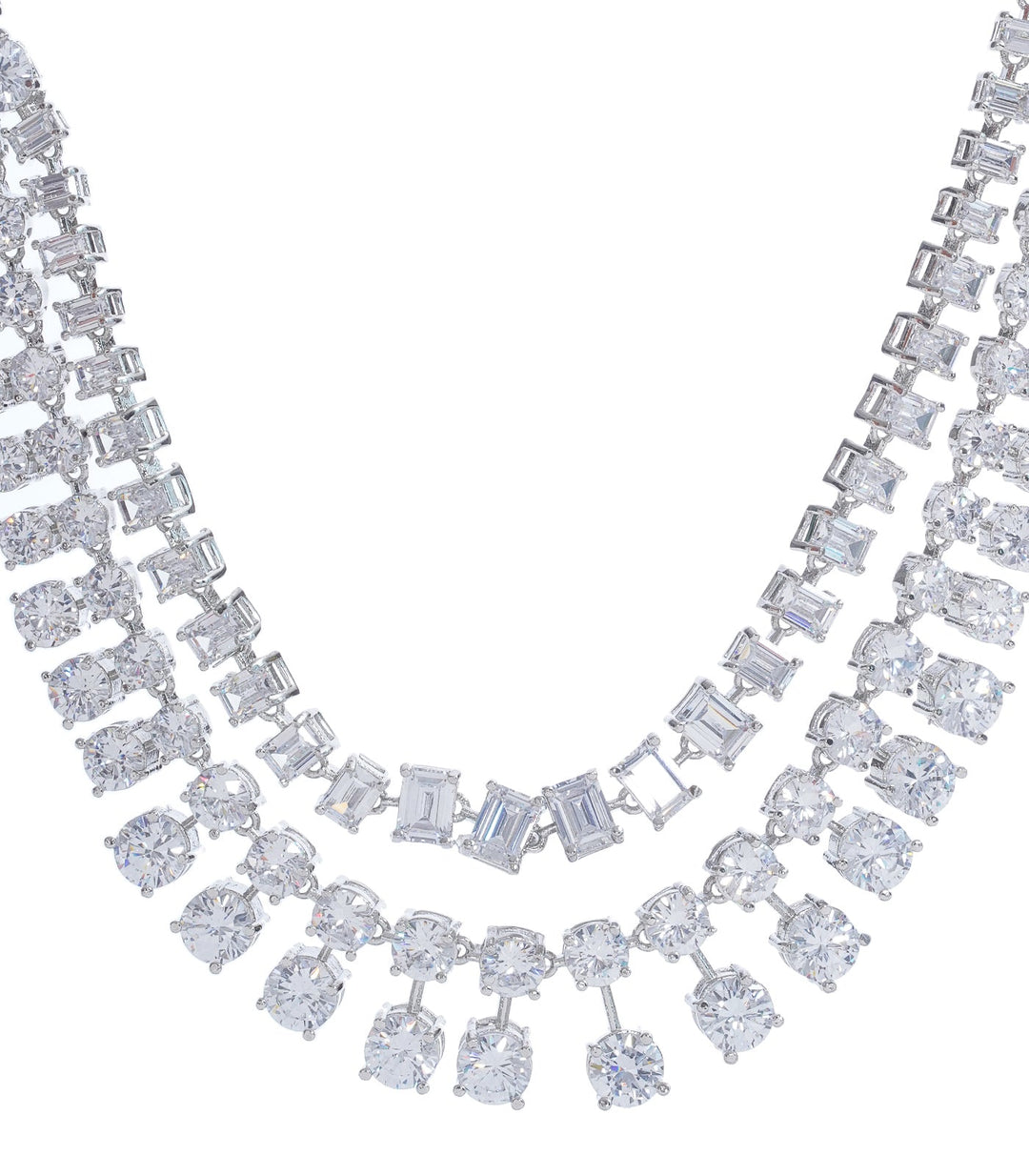RUHI SILVER FINISH ZIRCON LONG NECKLACE