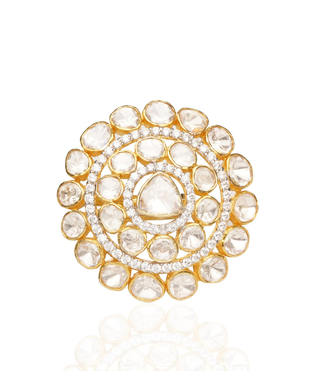 GOLD PLATED STERLING SILVER COCKTAIL MOISSANITE RING