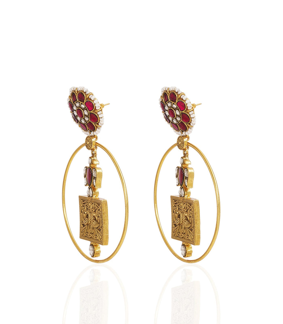 ISHIRA RED KUNDAN STATEMENT EARRING