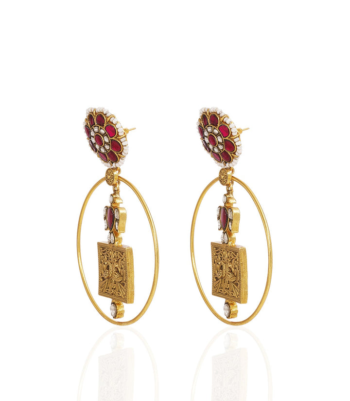 ISHIRA RED KUNDAN STATEMENT EARRING