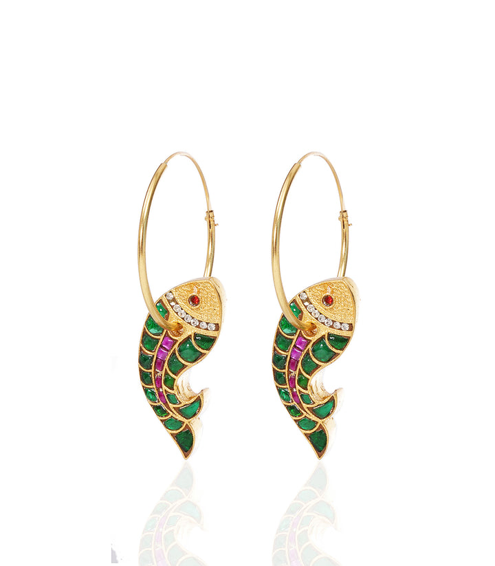 MIRA RED & GREEN KUNDAN REVERSIBLE STATEMENT EARRING