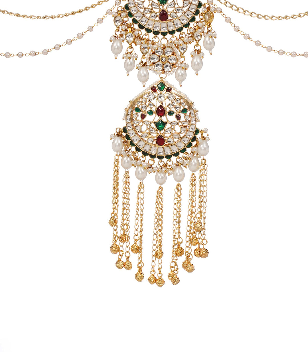 OJASVINI RED & GREEN KUNDAN WAIST BELT