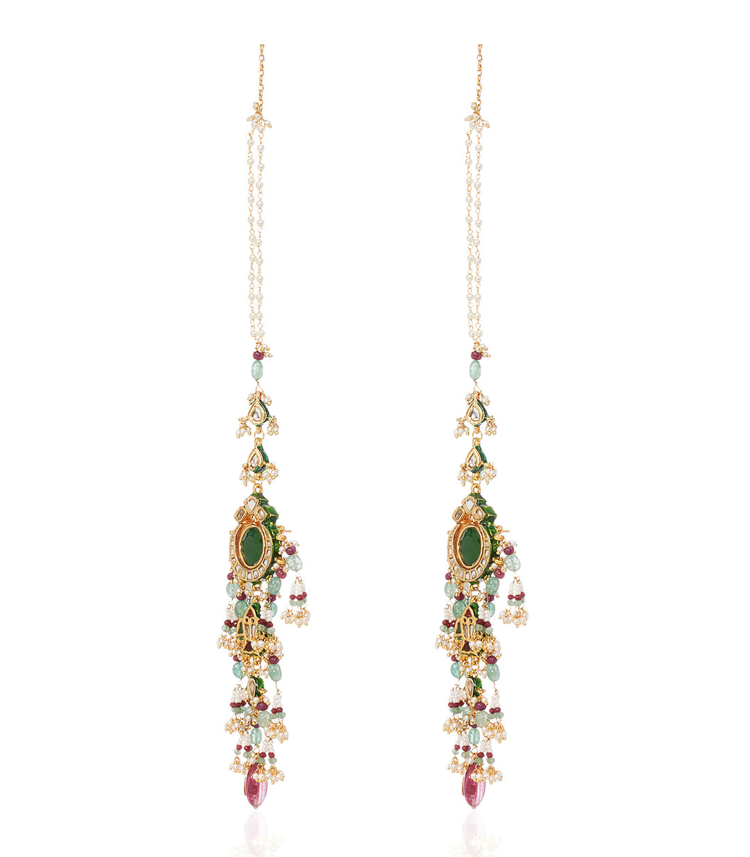DISHI GREEN KUNDAN STATEMENT EARRING