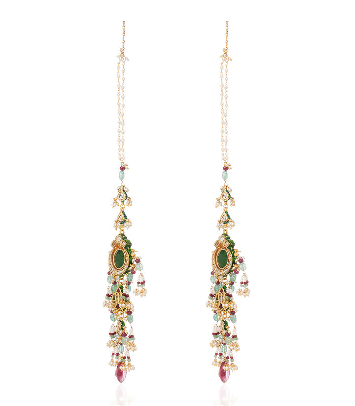 DISHI GREEN KUNDAN STATEMENT EARRING