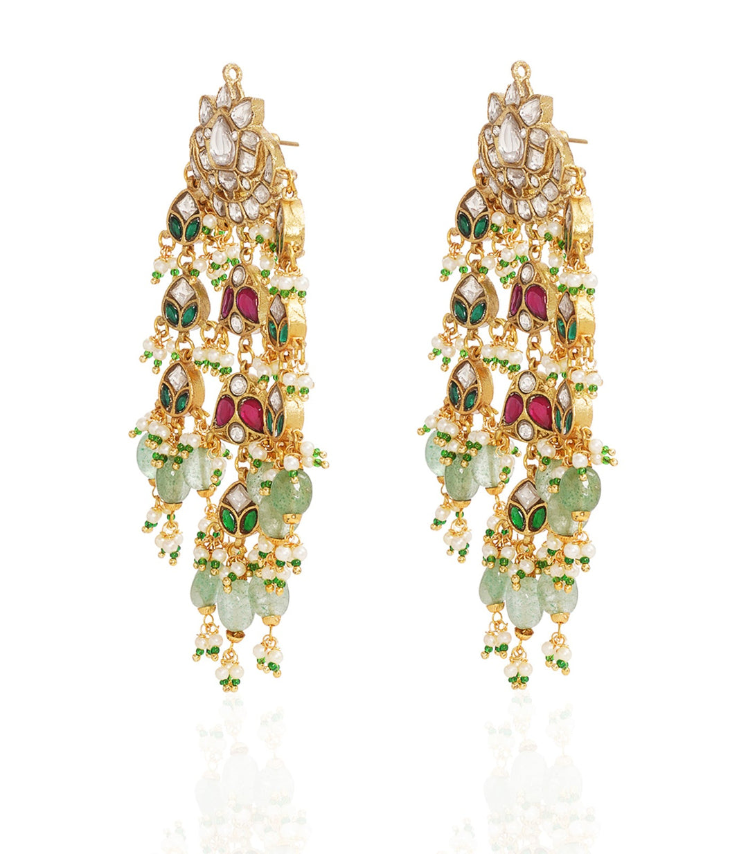 REYANSHI RED & GREEN KUNDAN STATEMENT EARRING