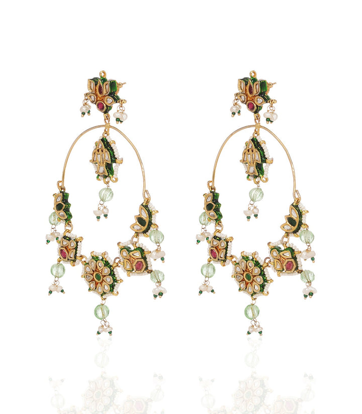 EKANI RED & GREEN KUNDAN CHANDBALI