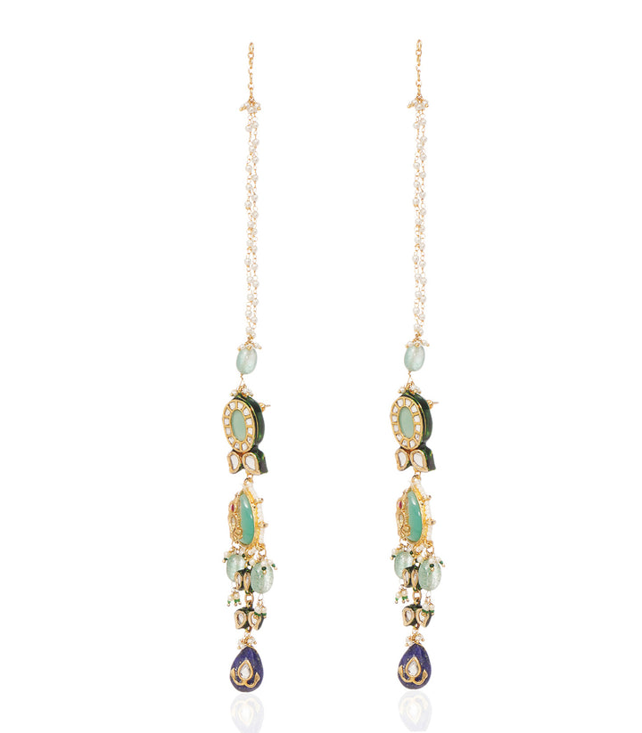 EKADHA GREEN KUNDAN STATEMENT EARRING
