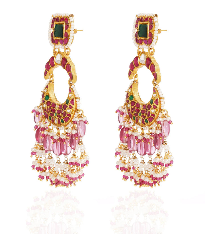 JIVISHA RED & GREEN KUNDAN CHANDBALI