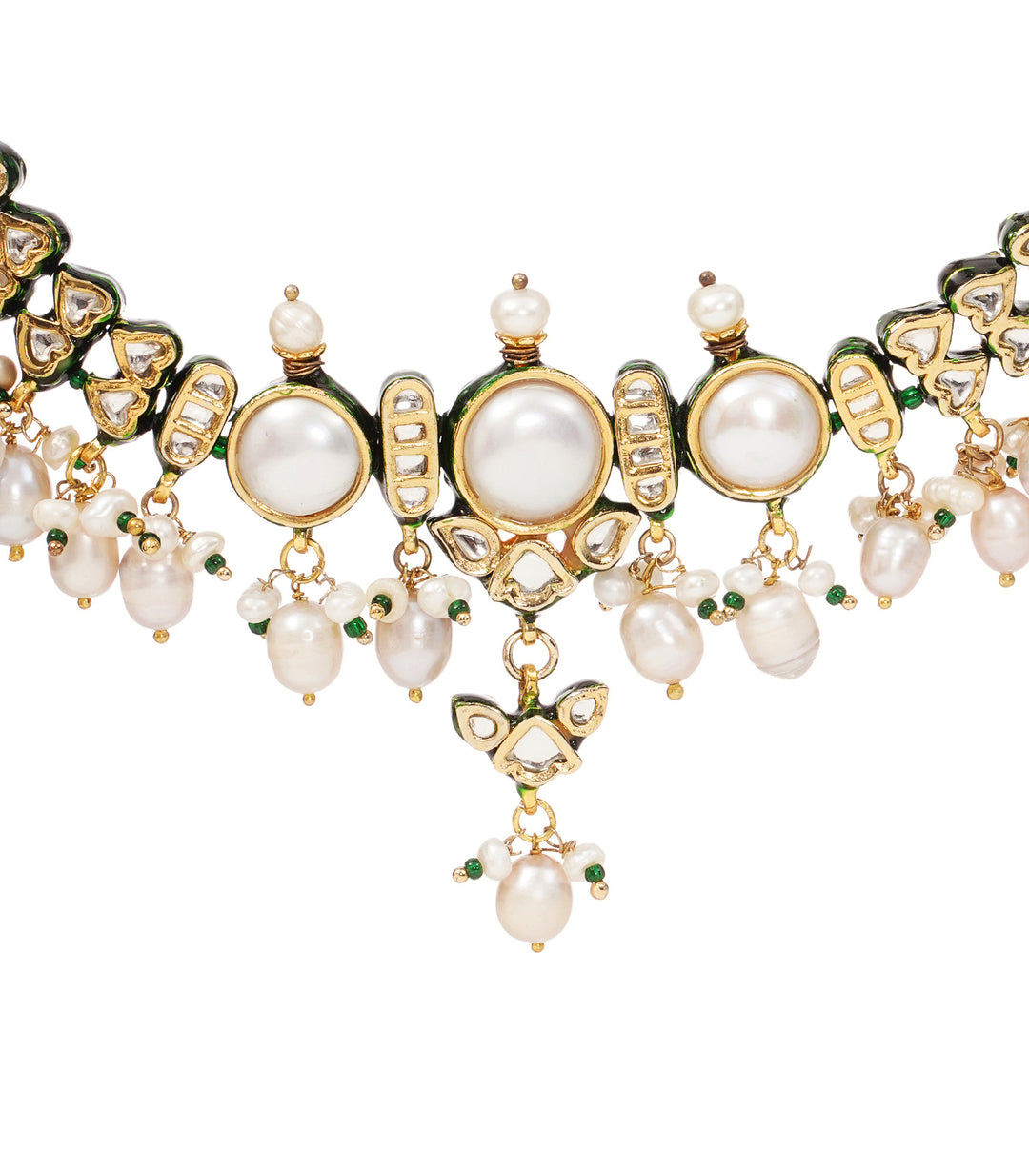 YUVINA WHITE& GREEN KUNDAN NECKLACE SET