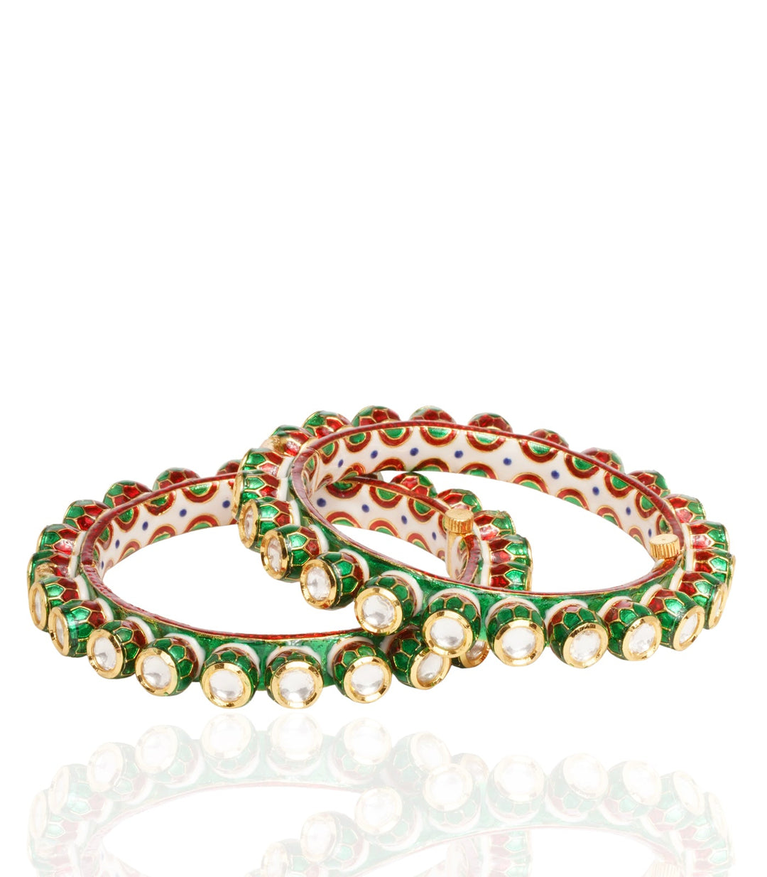 SAHANA GOLD PLATED GREEN MEENA KUNDAN BANGLES
