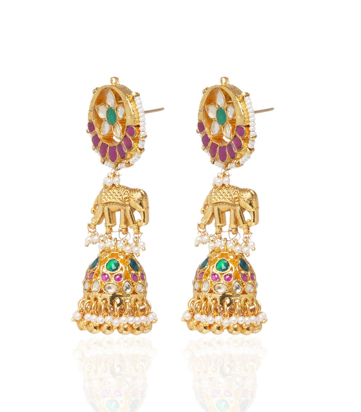 Nirmai Elephant Red & Green Jhumka