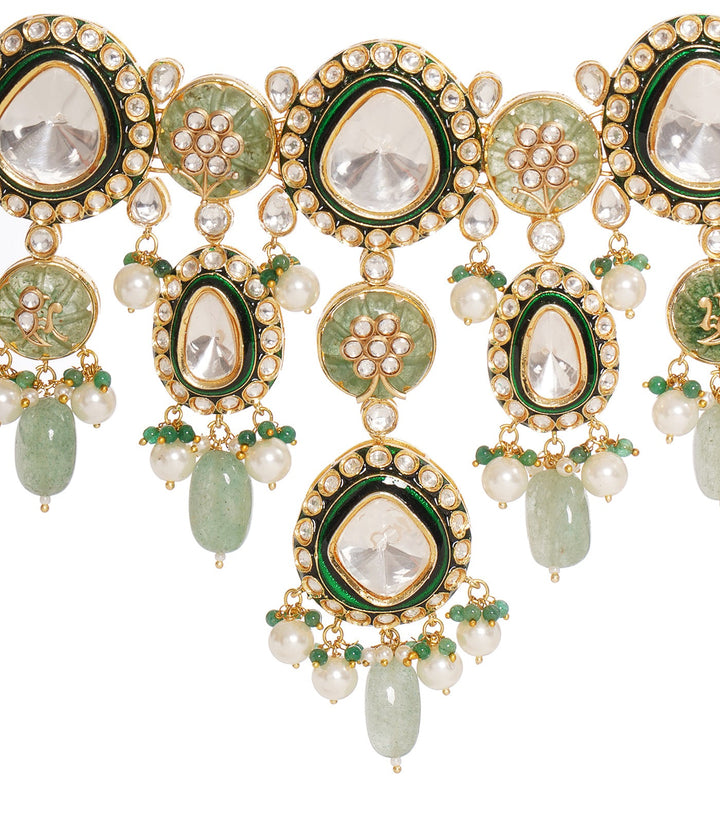 YASHI GREEN POLKI NECKLACE SET