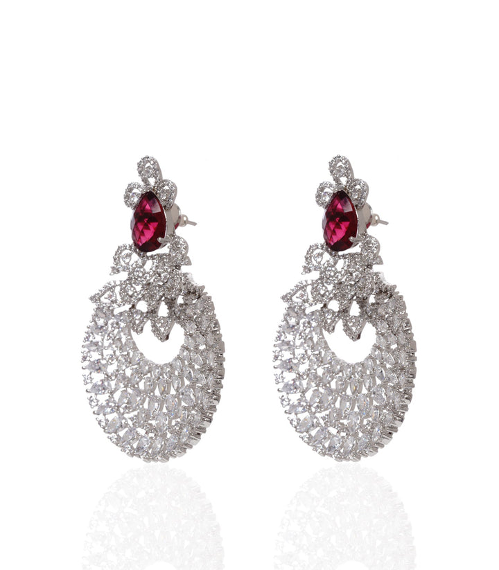 SILVER RUBY ZIRCON CHARM CHANDBALI EARRING