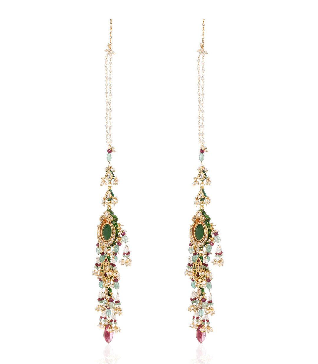 DISHI GREEN KUNDAN STATEMENT EARRING