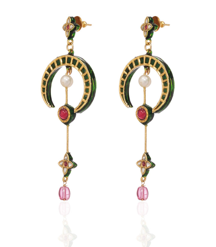 MEGHA RED & GREEN KUNDAN STATEMENT EARRING