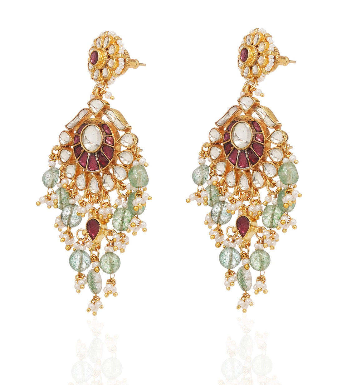 SEJAL RED & GREEN KUNDAN STATEMENT EARRING