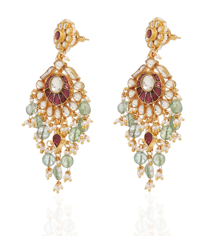 SEJAL RED & GREEN KUNDAN STATEMENT EARRING